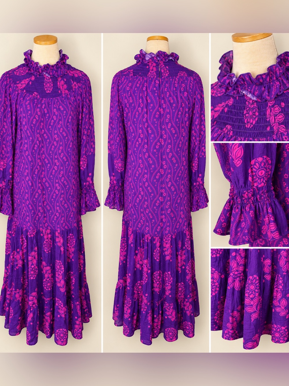 Anna Sui Purple & Pink Boho Maxi Dress